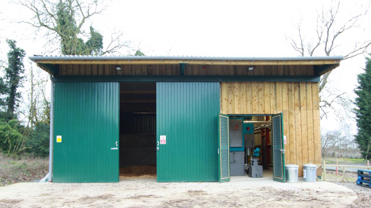 Waterperry Garden - Energy centre with wood fuel store and biomass boiler plant room